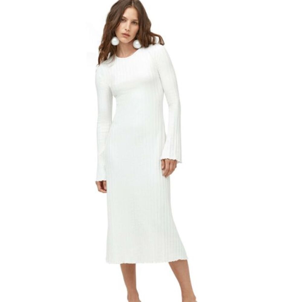 Simon Miller Wells Dress Macadamia Ribbed Soft Modal Ivory Stretch‎ Size Small